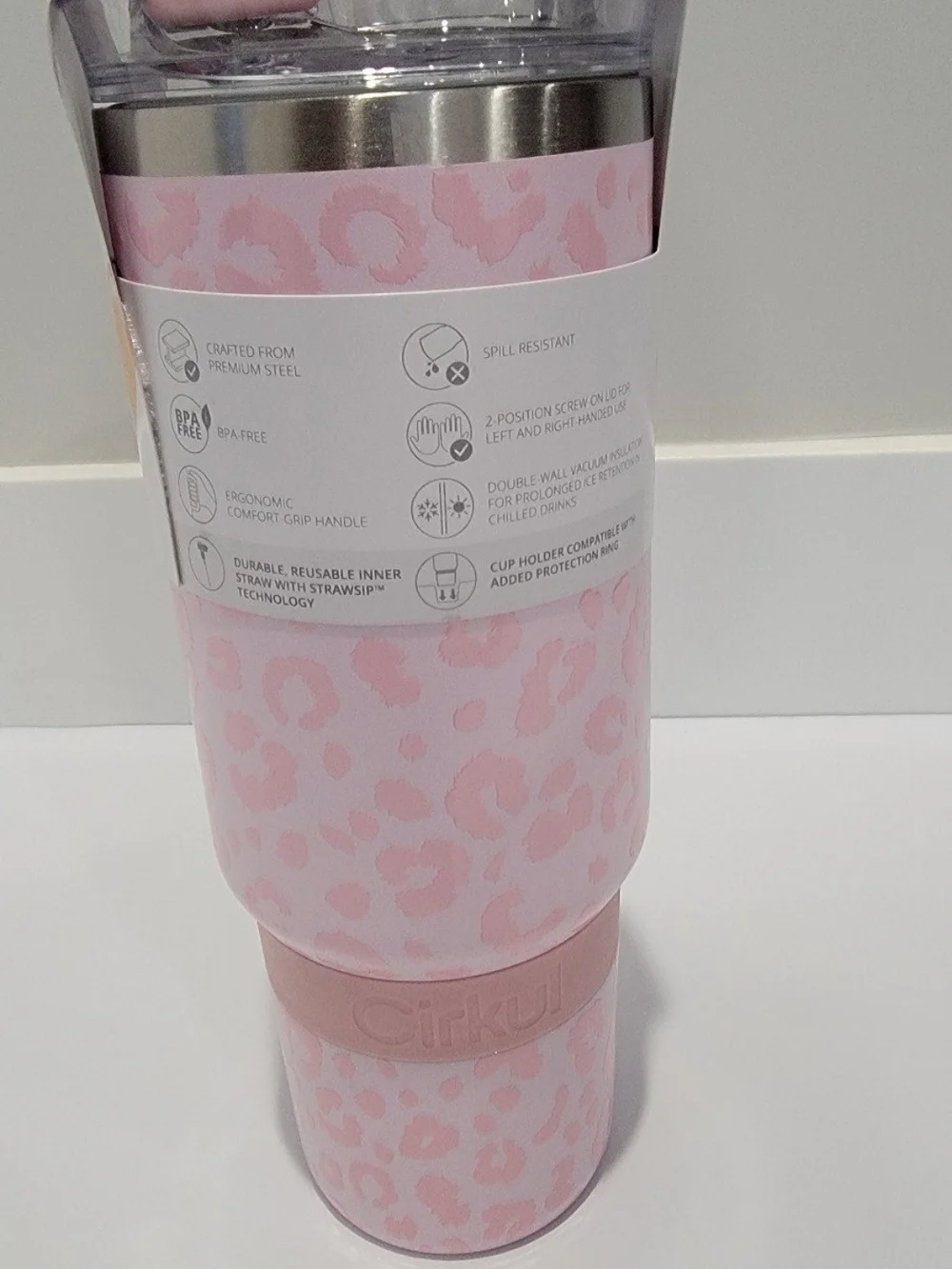 Cirkul StrawSip 30oz Travel Tumbler - Pink Leopard Print